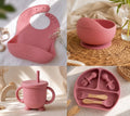 11-Piece Silicone Baby Feeding Set – Suction Plate, Bowl, Cup & Utensils - Dusty Rose