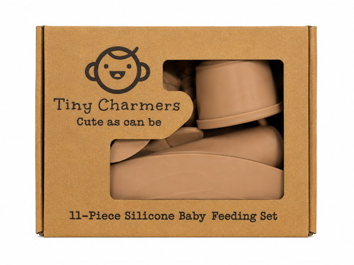 11-Piece Silicone Baby Feeding Set – Suction Plate, Bowl, Cup & Utensils - Sandstone Beige