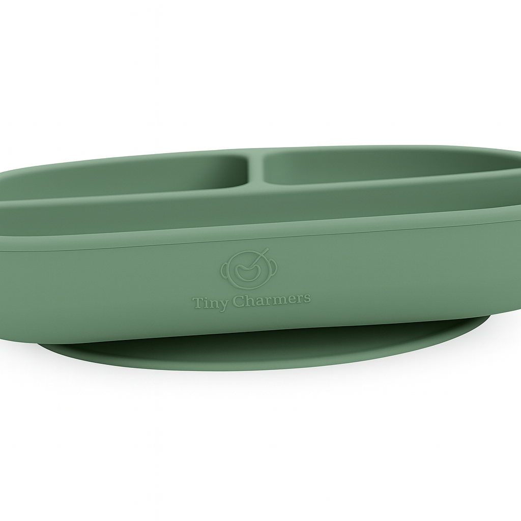 11-Piece Silicone Baby Feeding Set – Suction Plate, Bowl, Cup & Utensils - Sage Green