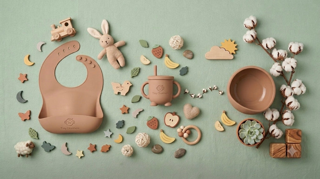 11-Piece Silicone Baby Feeding Set – Suction Plate, Bowl, Cup & Utensils - Sandstone Beige