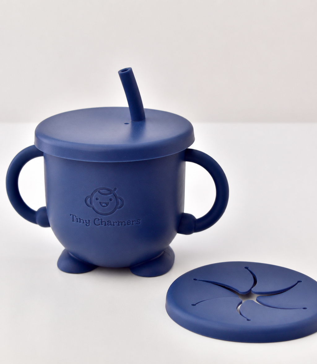 11-Piece Silicone Baby Feeding Set – Suction Plate, Bowl, Cup & Utensils - Navy Blue