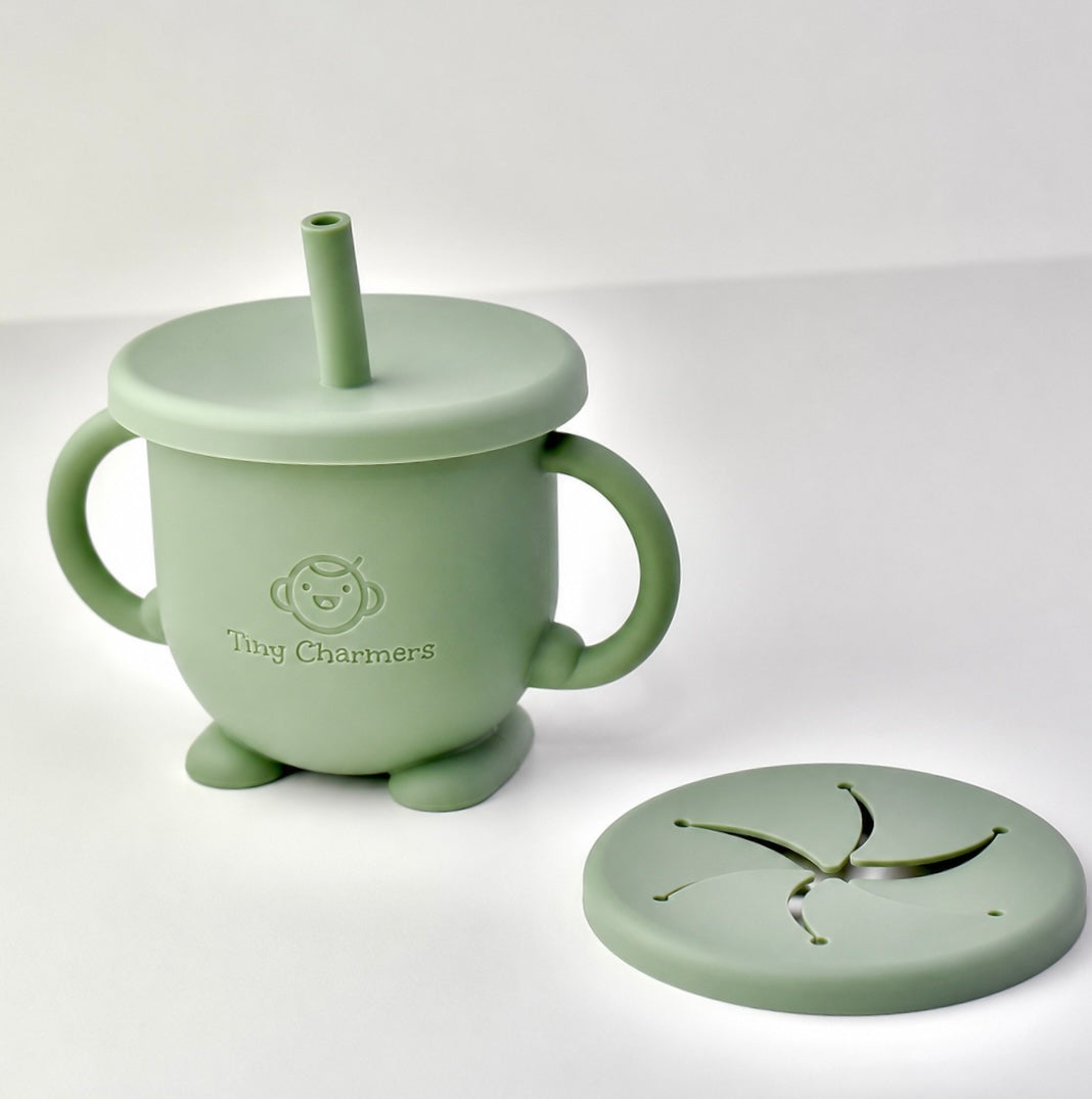 11-Piece Silicone Baby Feeding Set – Suction Plate, Bowl, Cup & Utensils - Sage Green