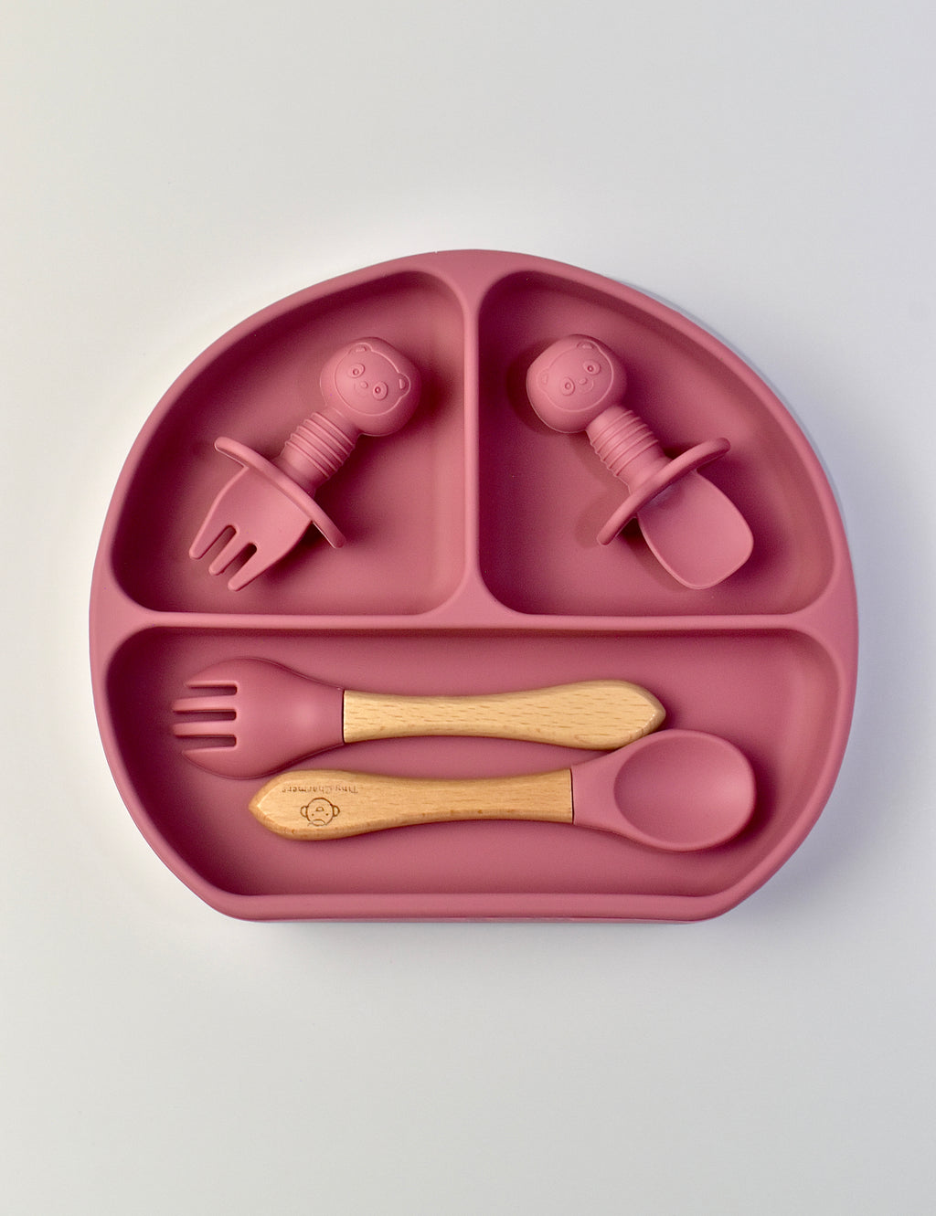 11-Piece Silicone Baby Feeding Set – Suction Plate, Bowl, Cup & Utensils - Dusty Rose
