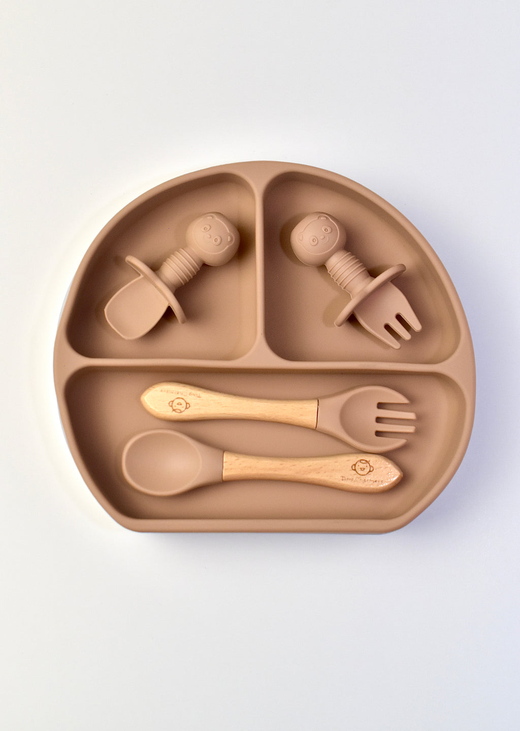 11-Piece Silicone Baby Feeding Set – Suction Plate, Bowl, Cup & Utensils - Sandstone Beige