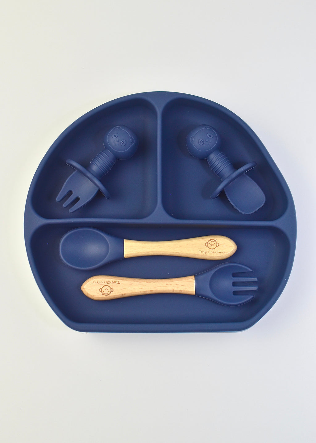 11-Piece Silicone Baby Feeding Set – Suction Plate, Bowl, Cup & Utensils - Navy Blue