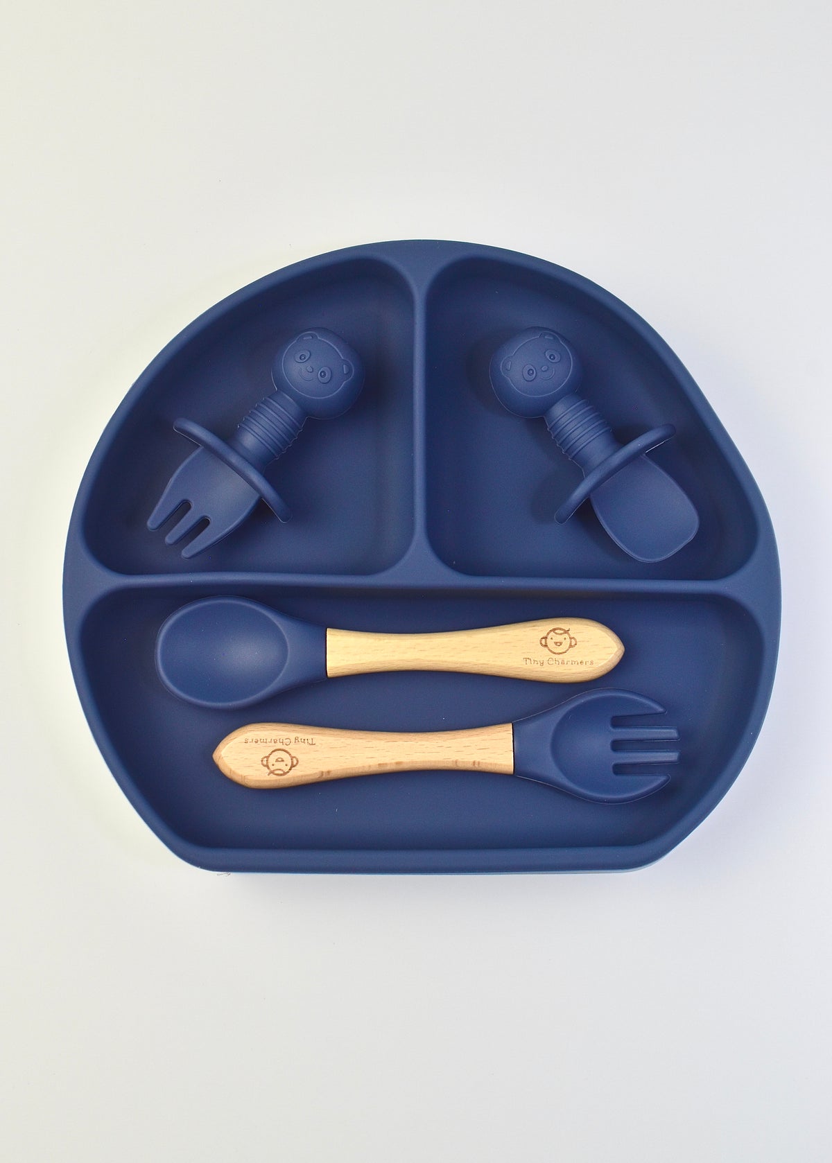 11-Piece Silicone Baby Feeding Set – Suction Plate, Bowl, Cup & Utensils - Navy Blue
