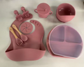 11-Piece Silicone Baby Feeding Set – Suction Plate, Bowl, Cup & Utensils - Dusty Rose