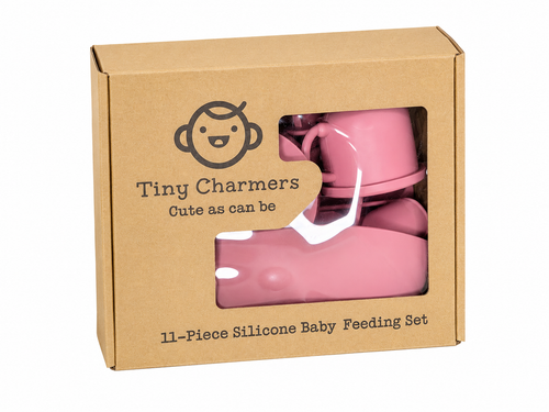 11-Piece Silicone Baby Feeding Set – Suction Plate, Bowl, Cup & Utensils - Dusty Rose