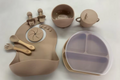 11-Piece Silicone Baby Feeding Set – Suction Plate, Bowl, Cup & Utensils - Sandstone Beige