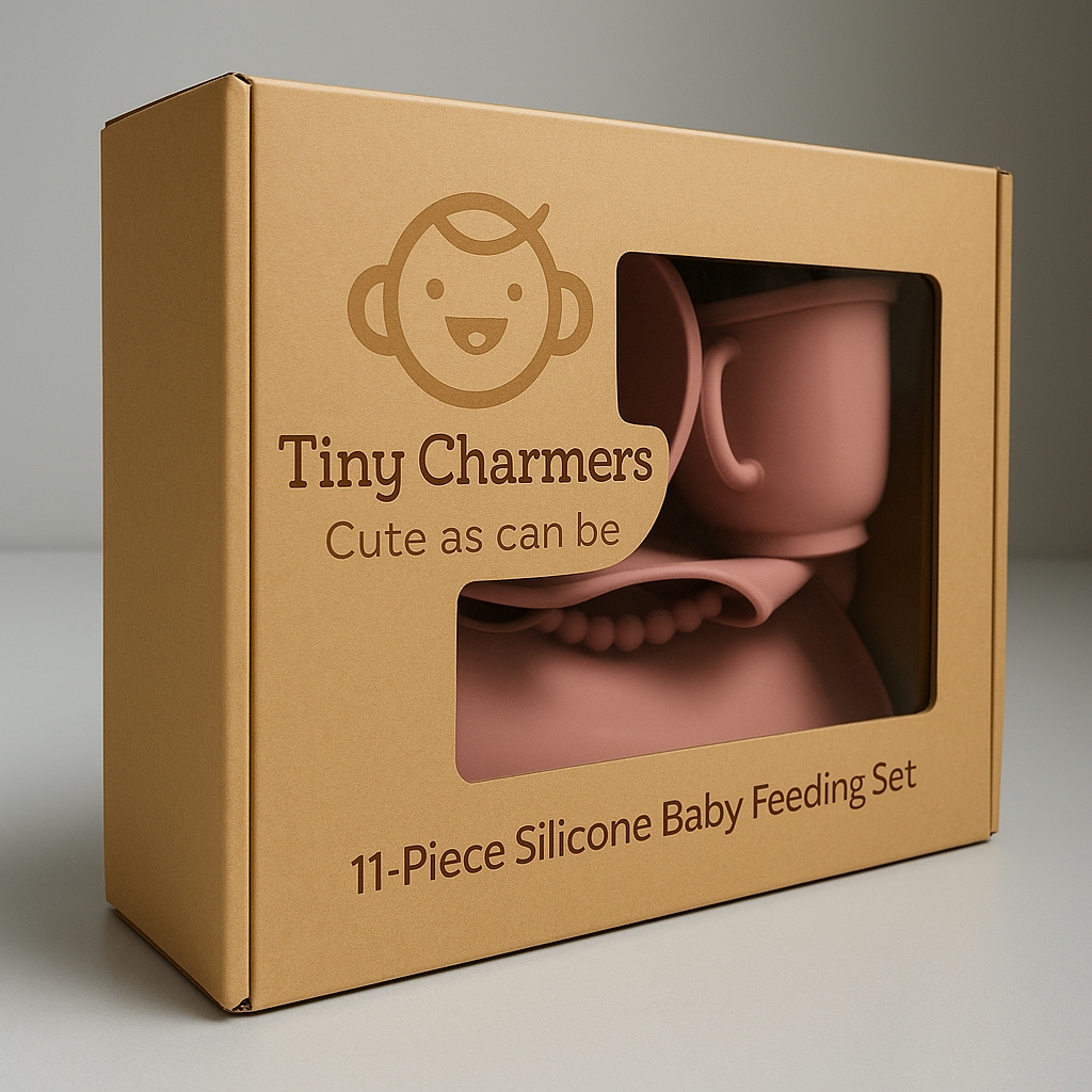 11-Piece Silicone Baby Feeding Set – Suction Plate, Bowl, Cup & Utensils - Dusty Rose