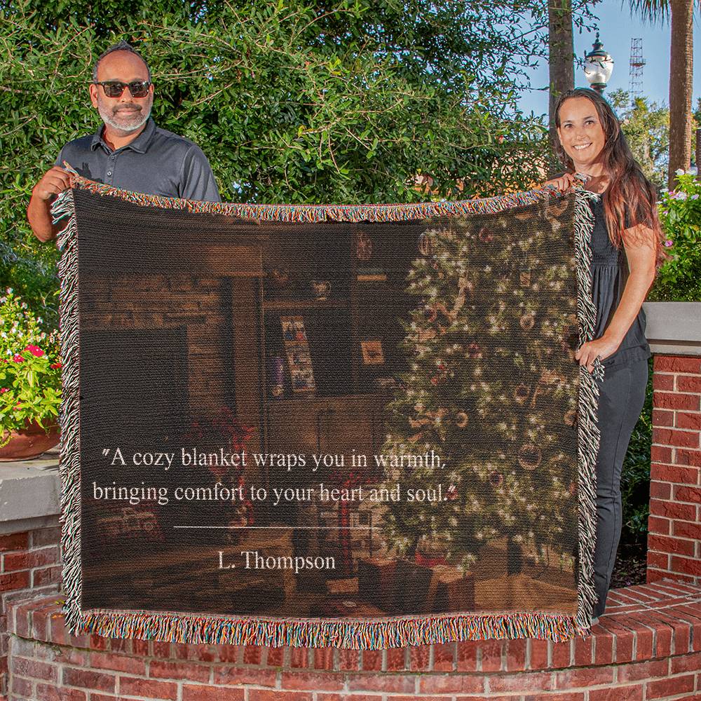 Christmas hug in a cozy blanket