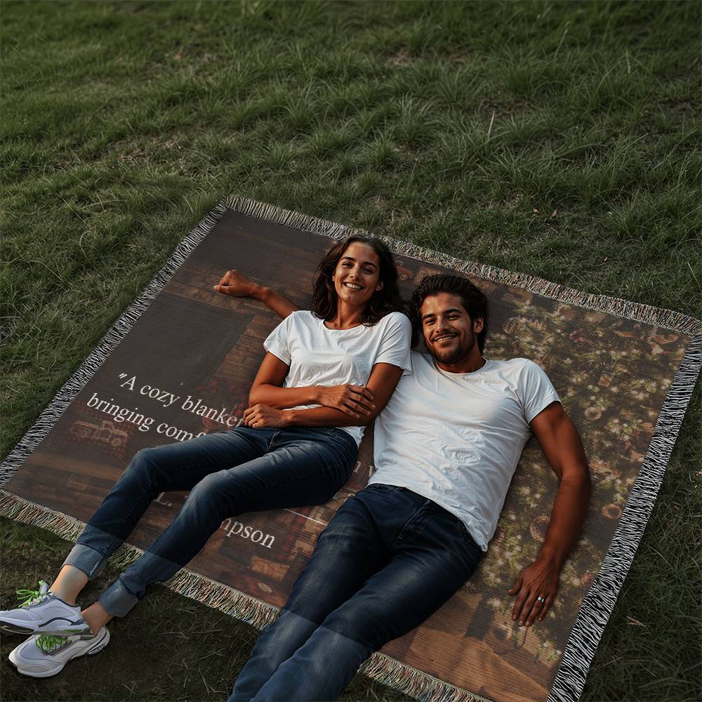 Christmas hug in a cozy blanket