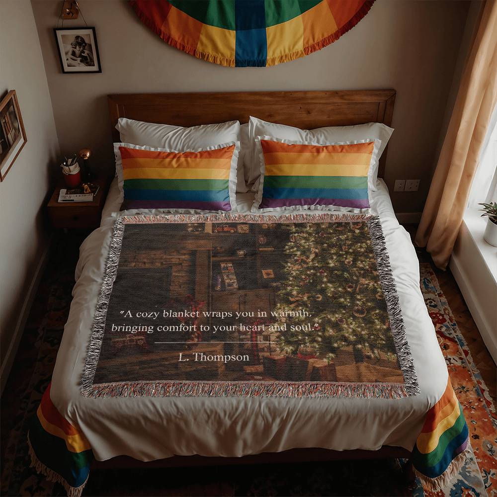 Christmas hug in a cozy blanket